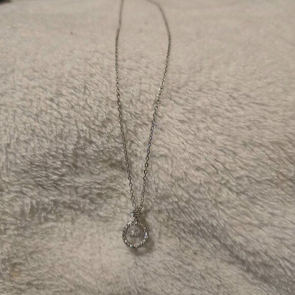 New 925 Silver stamped Necklace with 1 ct Zirconia Floating in Pendant - Picture 1 of 2